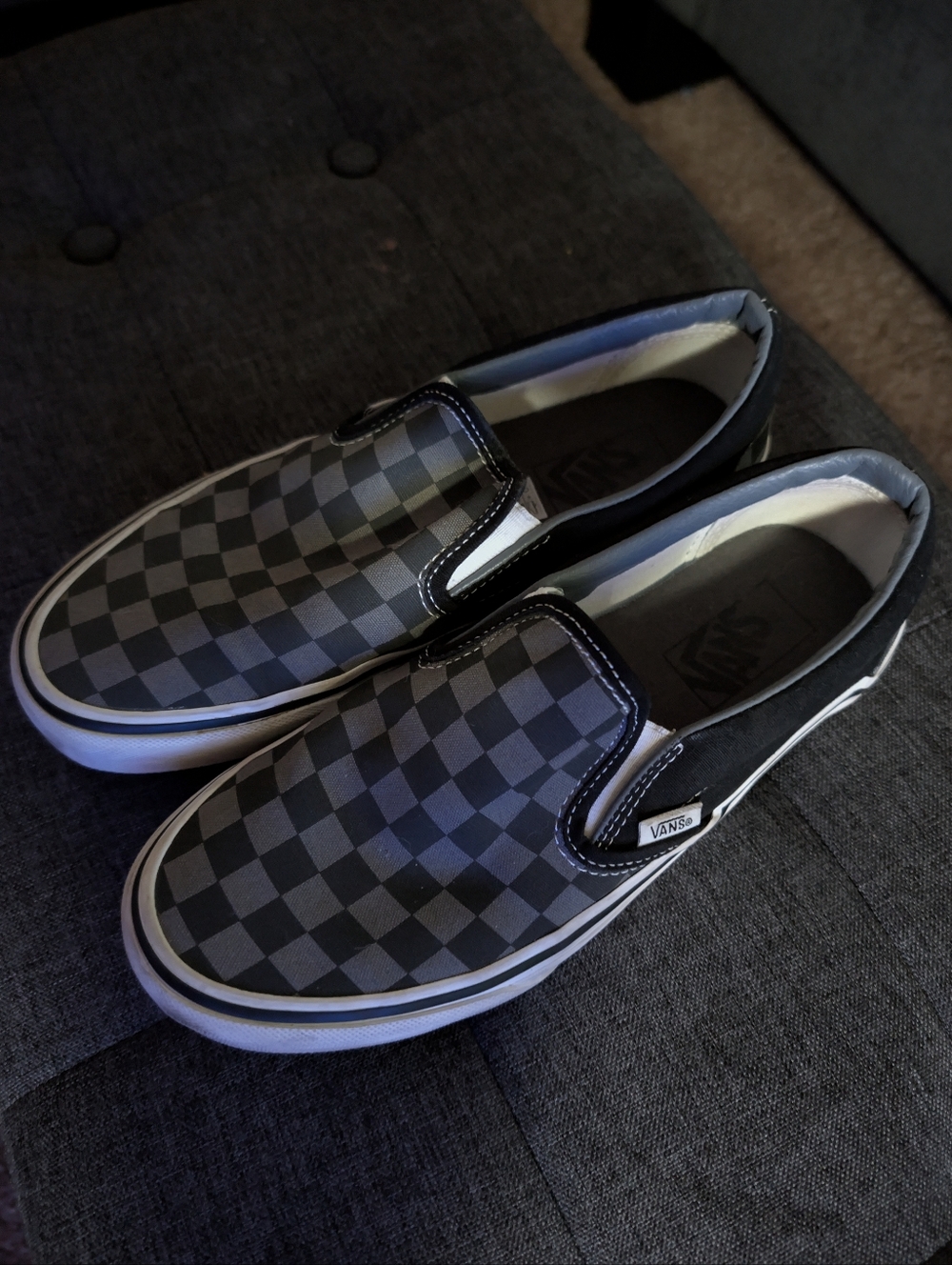 Checkerboard Slip-On Sneakers - VANS Black & Gray